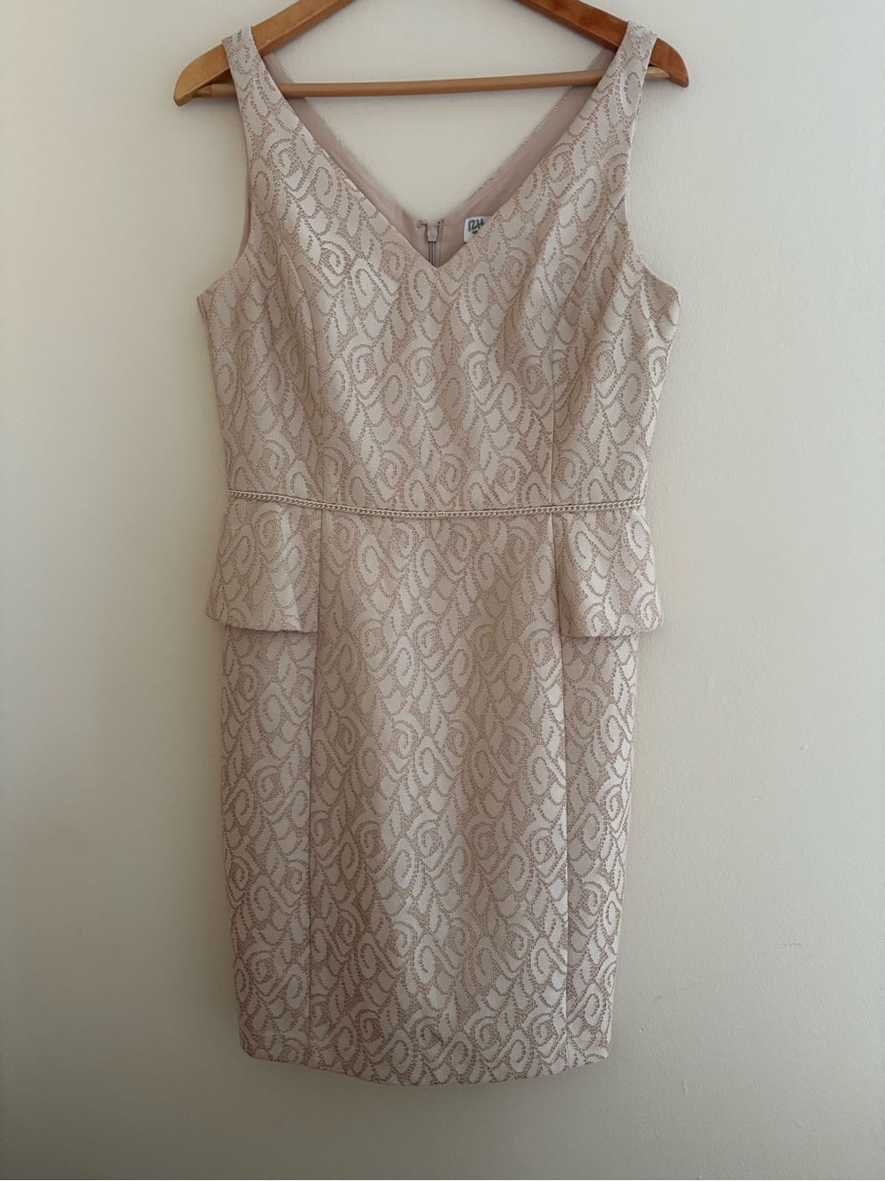 Vintage Badgley Mischka Champagne Jacquard Peplum Sheath Dress
